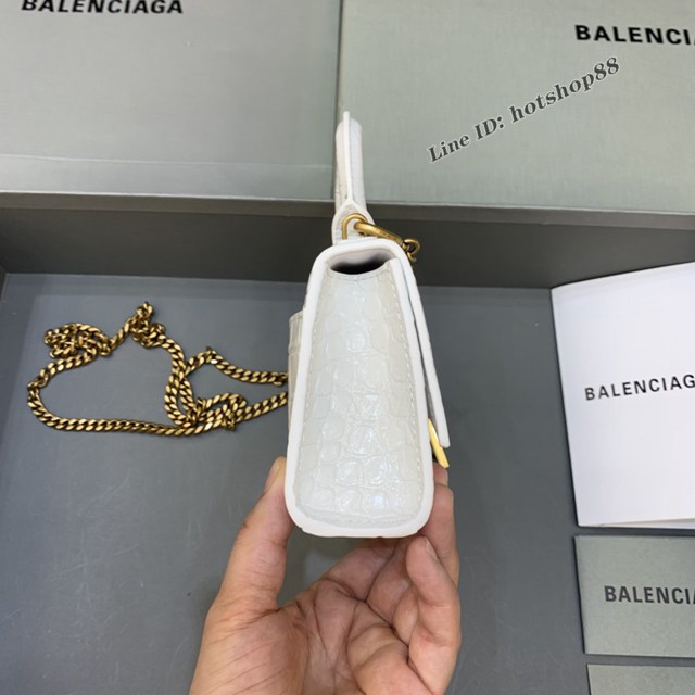 Balenciaga專櫃爆款mini Hourglass沙漏包 巴黎世家鱷魚紋白色金扣超迷你號手提肩背女包 fyj1548